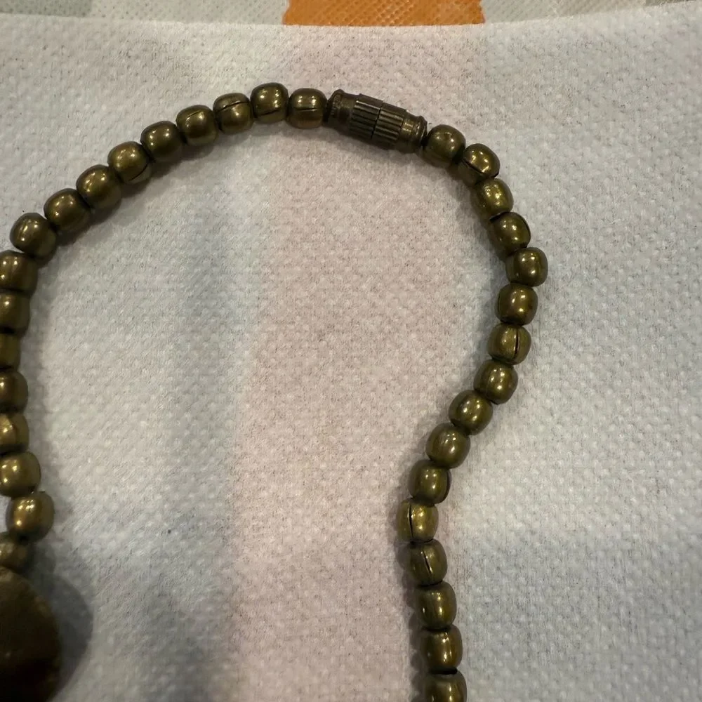 Vintage Hammered Brass Statement Disc Necklace – Tribal Boho Bold Collar